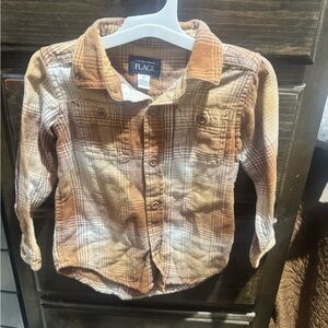 The Children's Place Tan and White Plaid Button Down Shirt